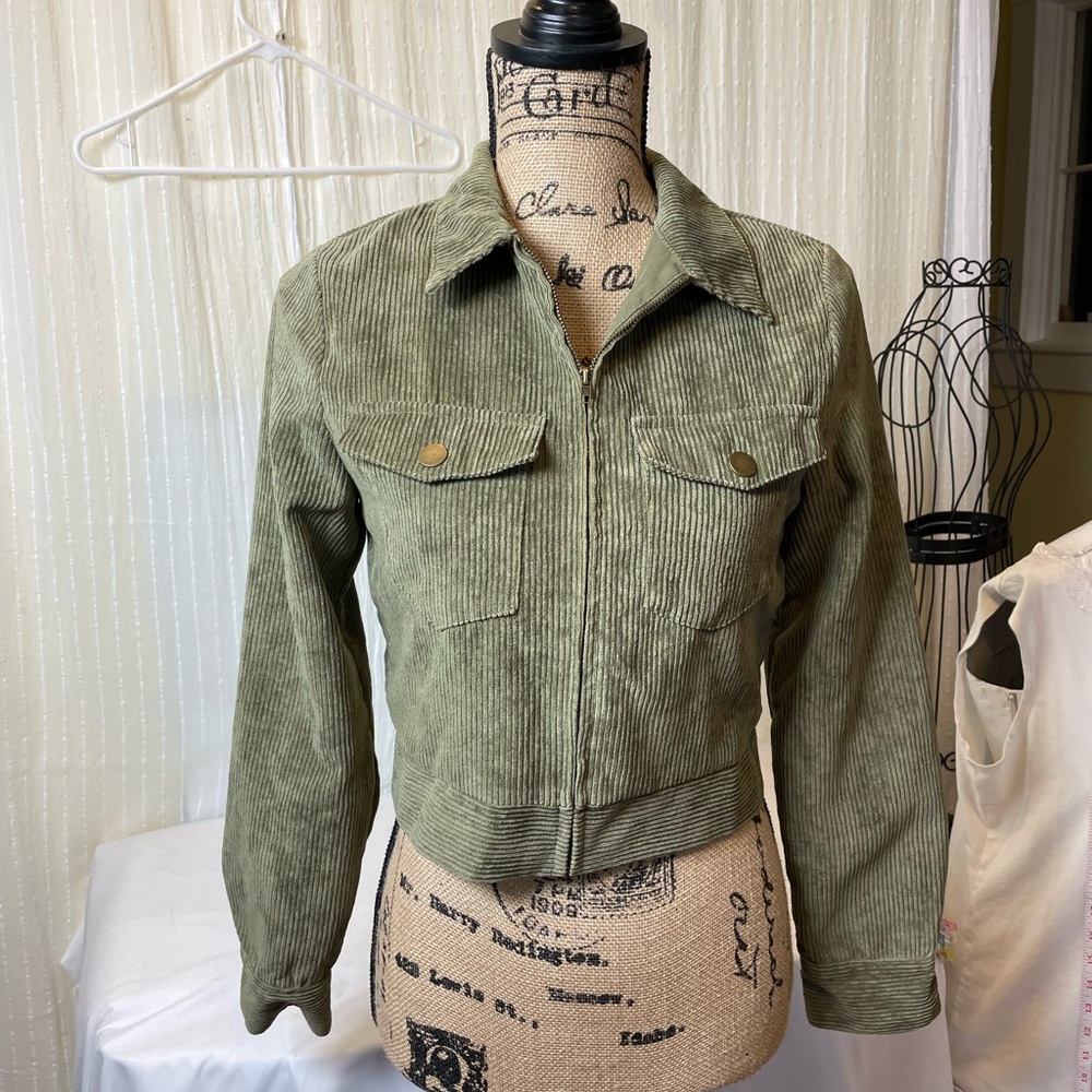by the way. Olive Corduroy zip up. Utility Jacket XS